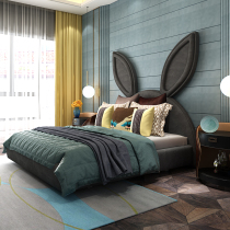 Nordic cloth bed simple modern bedroom rabbit ear bed ins light luxury net red bed girl princess bed