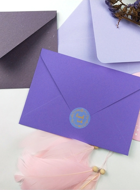 新欧式高级感信封C6紫色系5色混装明信片6寸照片信件收纳附封口贴