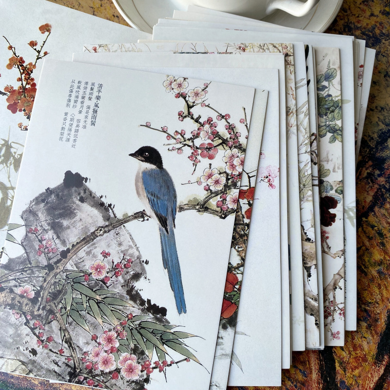 中国风国画山水花鸟明信片