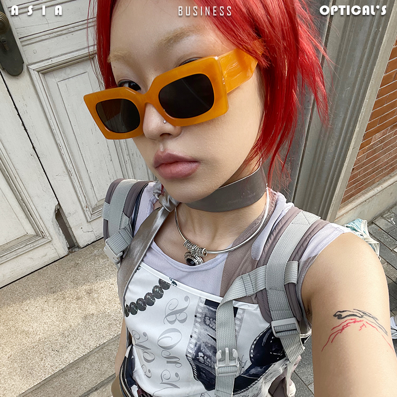 【亚洲眼镜公司】辣妹复古方框椭圆墨镜女太阳镜Y2K