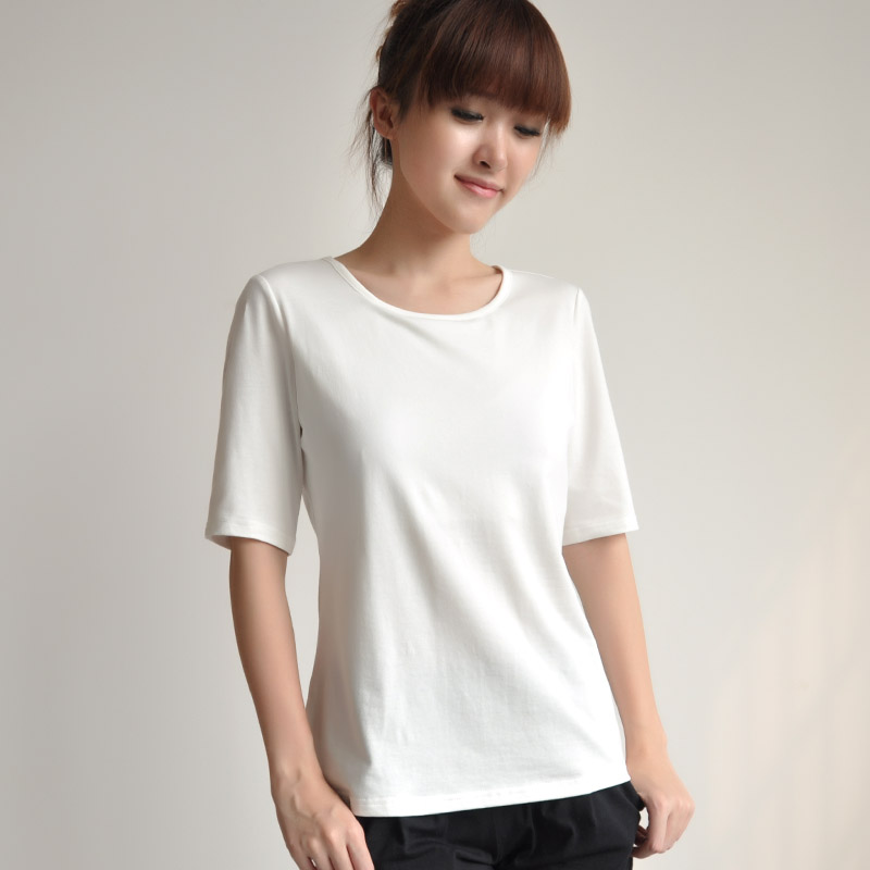 纯色五分袖带胸垫T恤莱卡棉