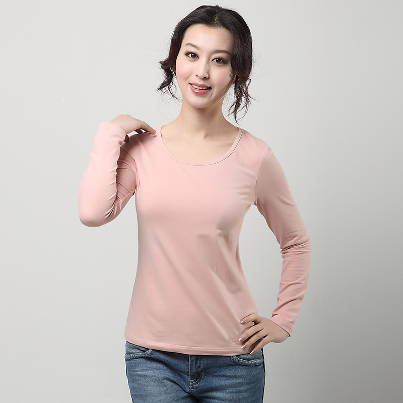 带胸垫女士长袖打底上衣