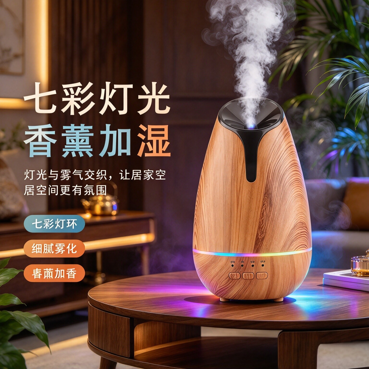 静音迷你木纹超声波香薰加湿器