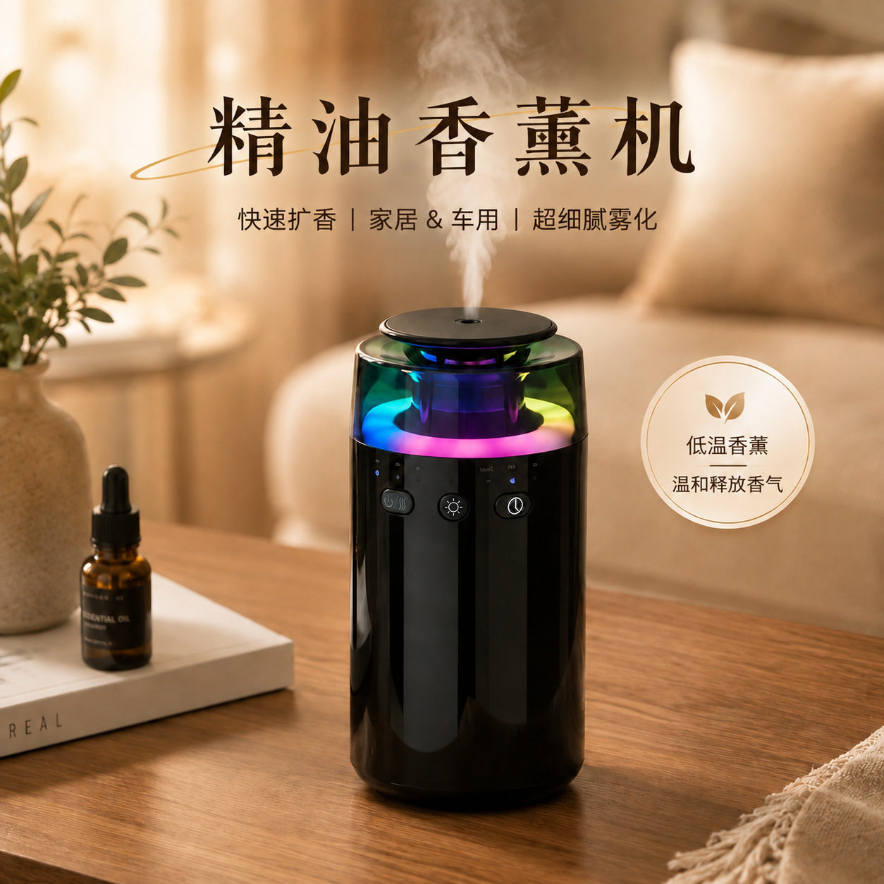 车载七彩旋转灯香薰机USB喷雾