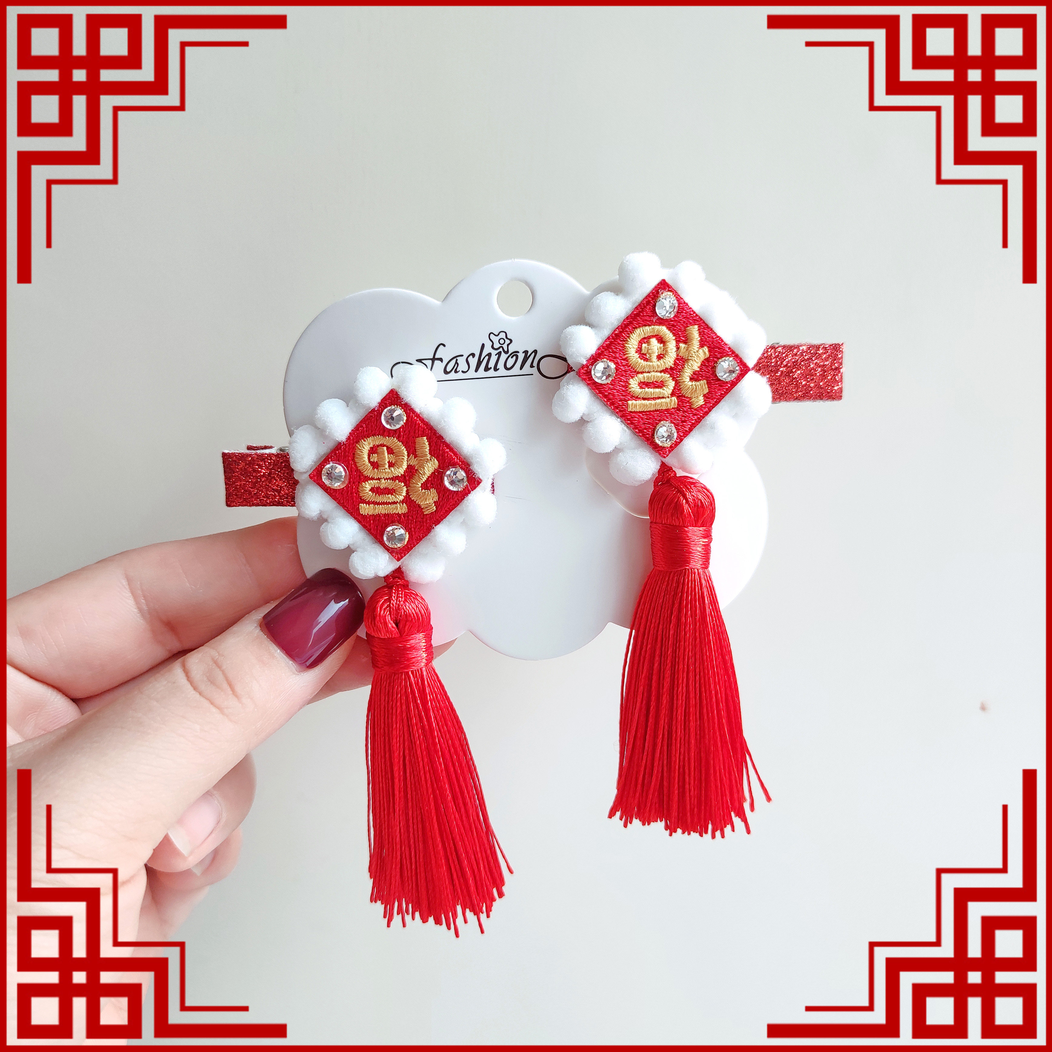 新年红色中国风女童拍照百搭头饰
