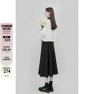 波浪蛋茶歇法式上衣高腰半身裙子春小香赫本风套装复古两件套裙装