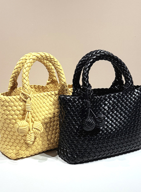 柚子pomelo真皮手工编织托特包小众菜篮子手拎包高级感单肩手提包