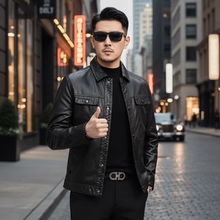商务休闲修身 机车款 加厚皮衣潮 油蜡牛皮皮衣秋冬新品 海宁真皮男装