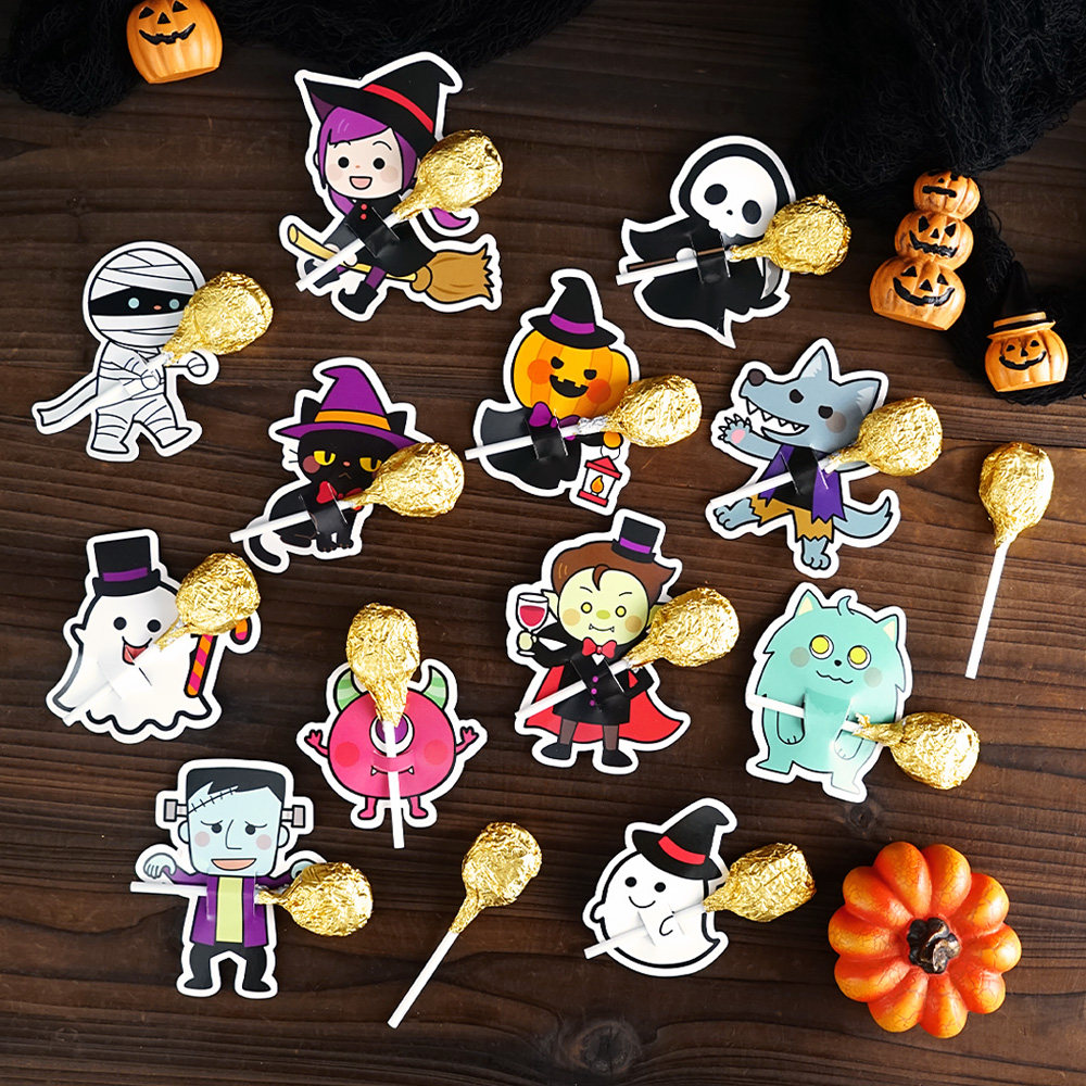 万圣节棒棒糖装饰卡小朋友糖果学生派糖卡通派对可爱惊喜插卡儿童