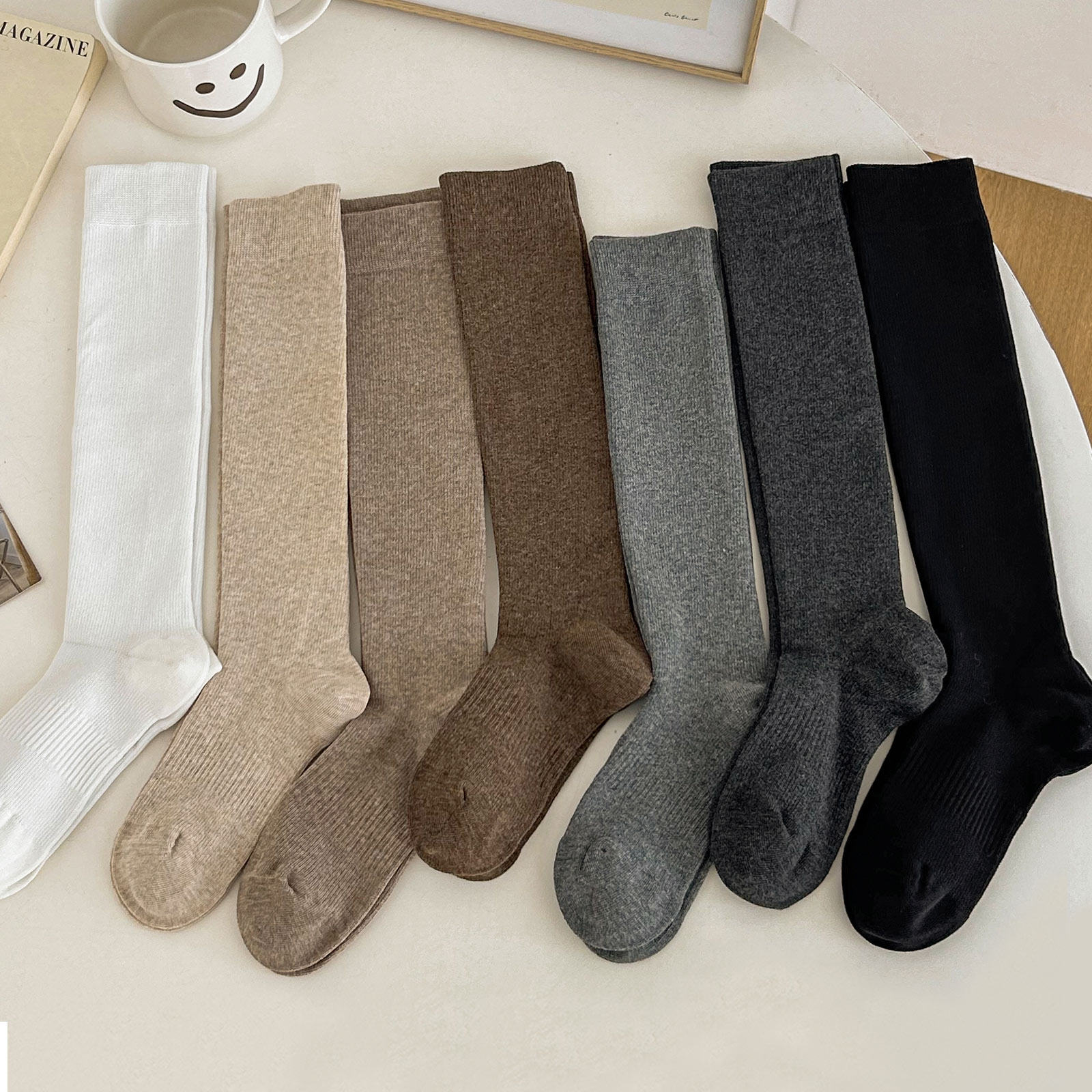 小腿袜女长腿长筒袜子女秋冬款纯棉白色灰色长筒袜压力显瘦半腿