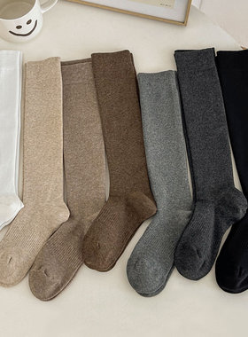 小腿袜女长腿长筒袜子女春秋款纯棉白色灰色长筒袜压力显瘦半腿
