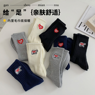 毛巾底运动袜子女纯棉ins潮男纯棉情侣长袜高腰长筒春秋冬毛巾袜