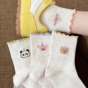 搭配德训鞋 花边短袜子女款 爆款 纯棉可爱卡通中筒袜2026新款 夏薄款