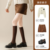 棕色压力小腿袜纯棉长袜子女jk高筒袜配小皮鞋 美拉德咖色春秋冬季