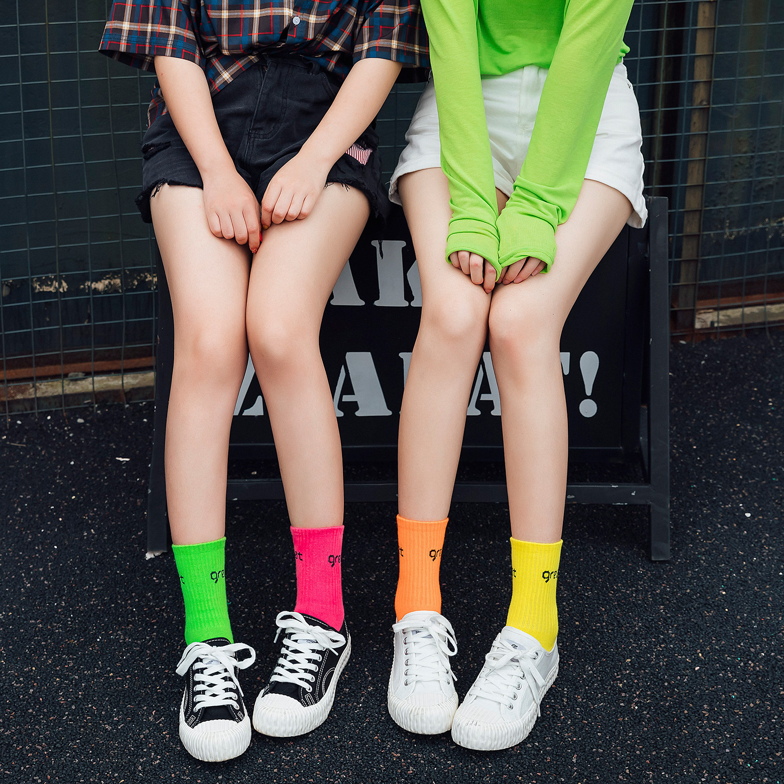 3糖果色长筒袜子女ins潮街头网红中筒袜夏天薄款夏季玫红彩色高帮