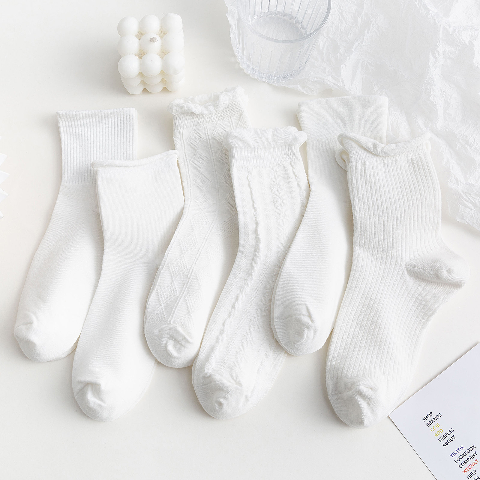 袜子女白色日系花边中筒袜