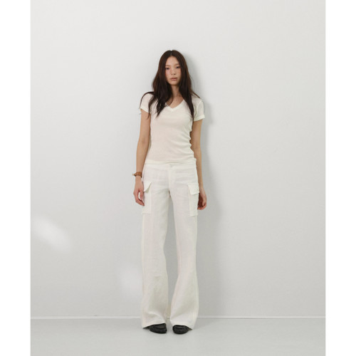 织V领卷边袖口T恤修身版型上衣