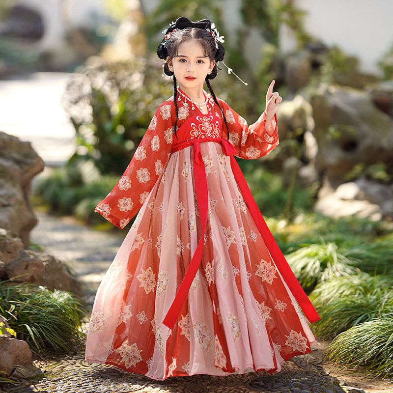 汉服女童春秋款儿童唐装古风超仙女孩公主中国风连衣裙襦裙古装夏