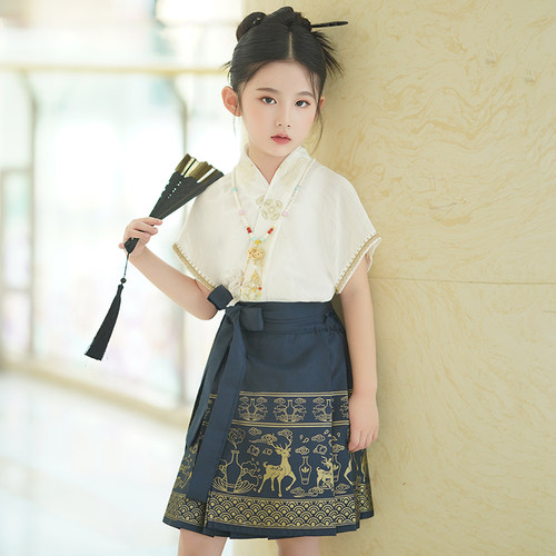 儿童马面裙女童夏款中国风汉服套装女古风半身裙女孩古装唐装表演