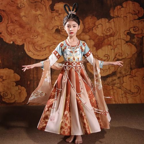汉服女童敦煌连衣裙女孩唐装古风墩乐中国风襦裙古装飞天演出服装