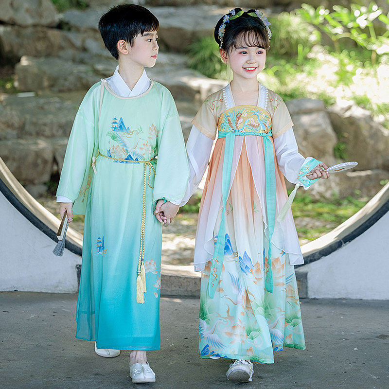中秋儿童汉服书童演出服图片