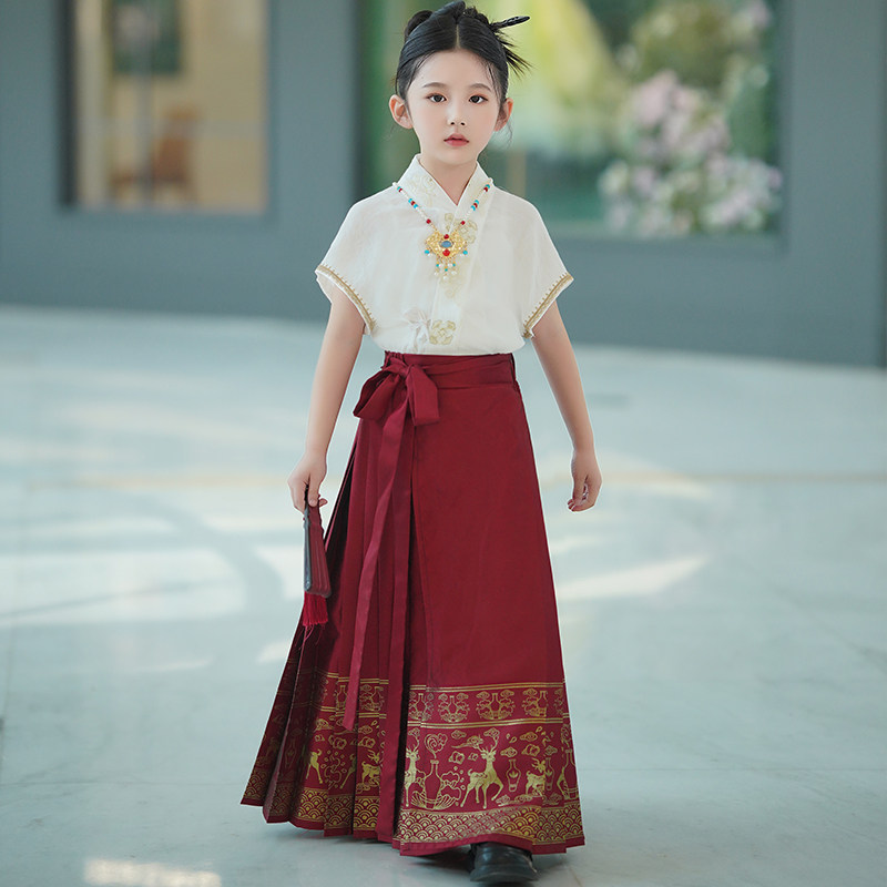 明制汉服女童马面裙儿童夏季新中式国风古风套装2026新款唐装演出图片