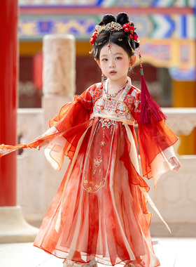 女童汉服2026新款国风古装连衣裙高端红色襦裙唐装儿童表演出服装