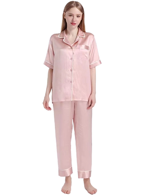 真丝睡衣套装家居服短袖纯色情侣