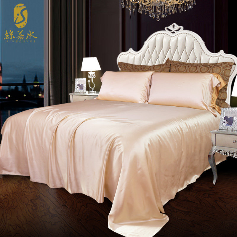 丝若水宽幅无拼接真丝丝棉缎丝绸桑蚕丝纯色单人双人单件床单床笠
