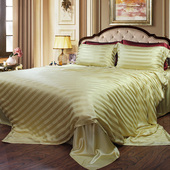 丝若水100%桑蚕丝真丝四件套床单被套枕套金色缎条加厚重床上用品