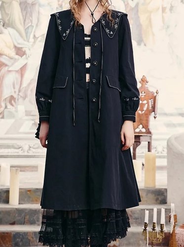 菀草壹正品国内代购风衣女士西装领中长款黑色大衣外套F28531311