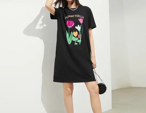 包邮仿佛商场同款品牌logo印花撞色减龄设计T恤裙连衣裙FF01395W0