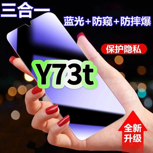 适用vivoY73t蓝光防窥膜V2164PA黑边钢化膜步步高Y73t防偷窥手机膜护眼隐私保护膜5G全屏防摔爆屏幕玻璃贴膜
