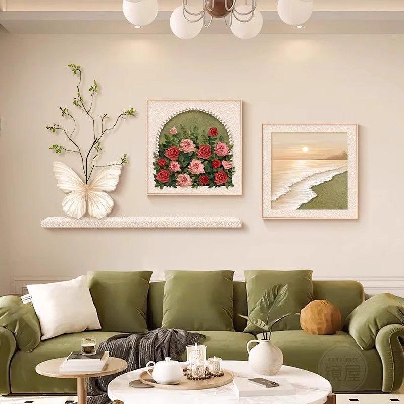 法式奶油风客厅装饰画玫瑰组合画