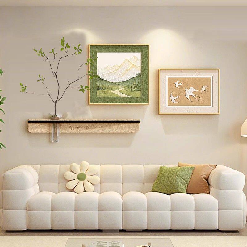奶油风客厅大白墙装饰画风景艺术沙发背景墙面挂画高级感玄关壁画