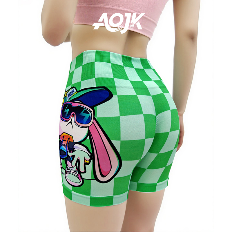 夏季新款高腰提臀收腹瑜伽短裤女健身运动外穿短裤三分多巴胺印花
