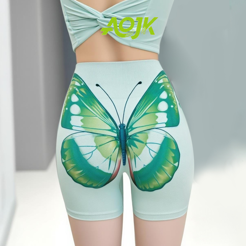 糖果色印花运动瑜伽服短裤高腰提臀运动健身短裤三分性感瑜伽裤子