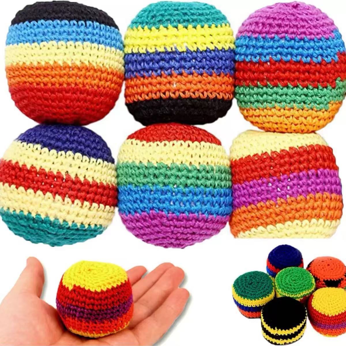 Hacky Sack Toy外贸出口编织沙包球玩具球搭配填充颗粒家庭对话卡