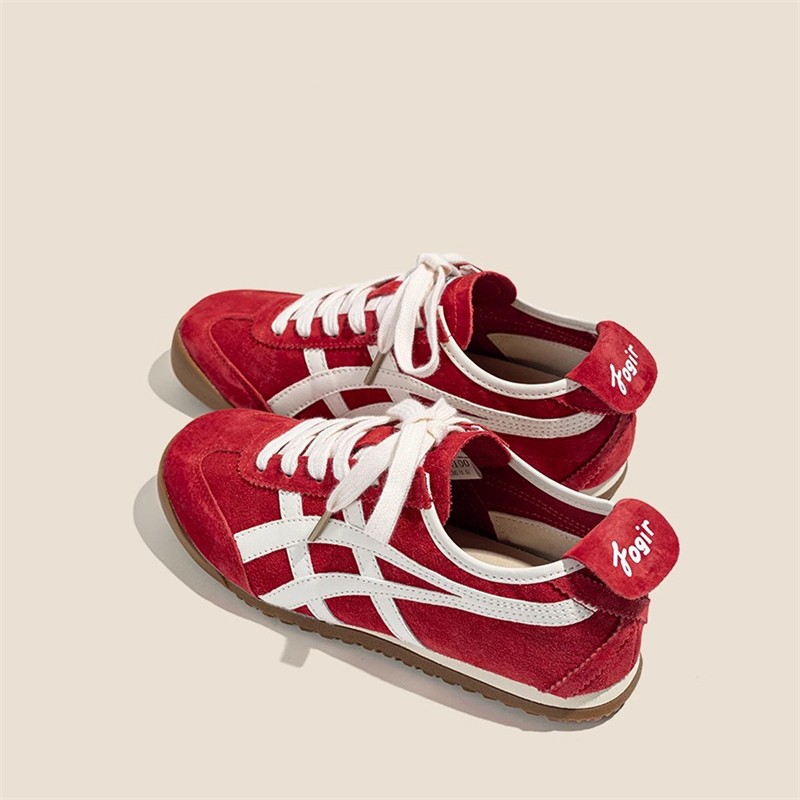 复古红色德训鞋女2025年新款