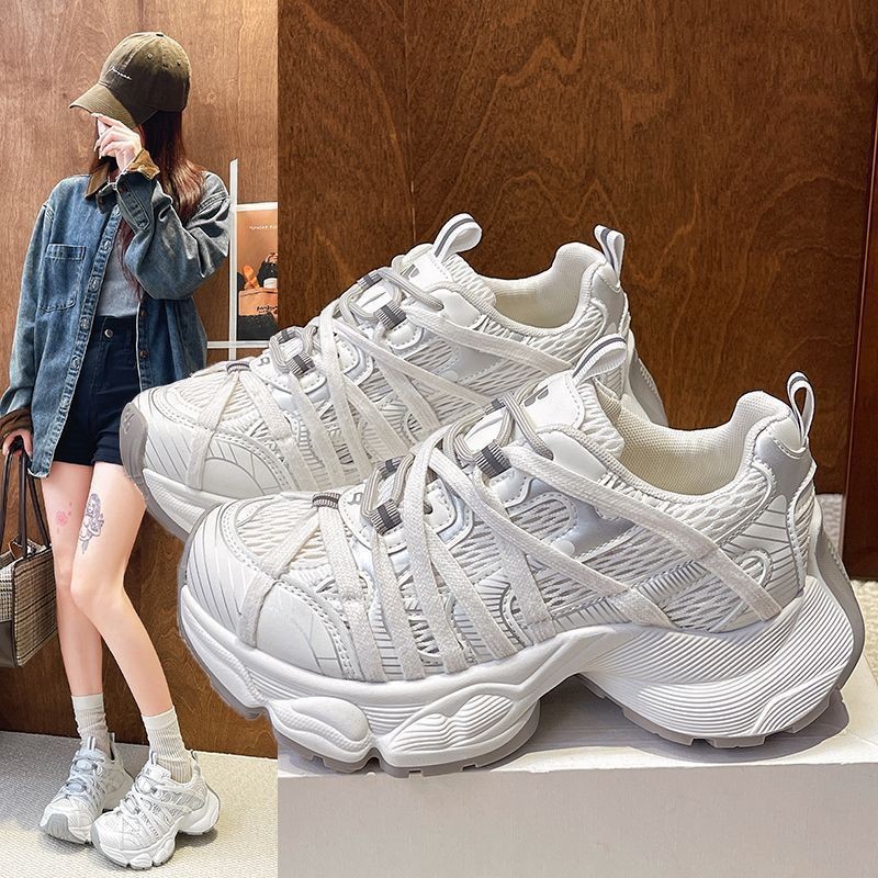 复古灰色老爹鞋厚底透气网面