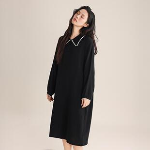 双层纱全棉长款睡裙女士春夏薄款可爱娃娃领长袖睡袍学生穿家居服