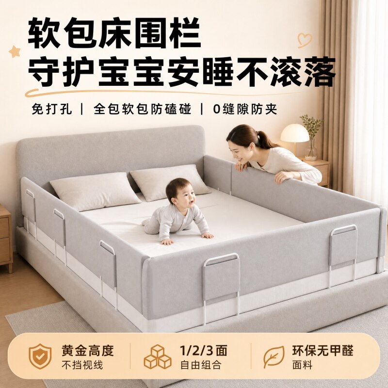 婴儿免安装软包防摔床护栏