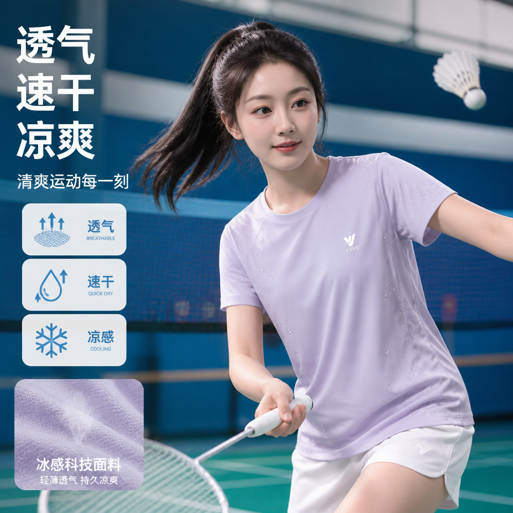 2026年夏季女款冰丝短袖T恤速干宽松运动上衣