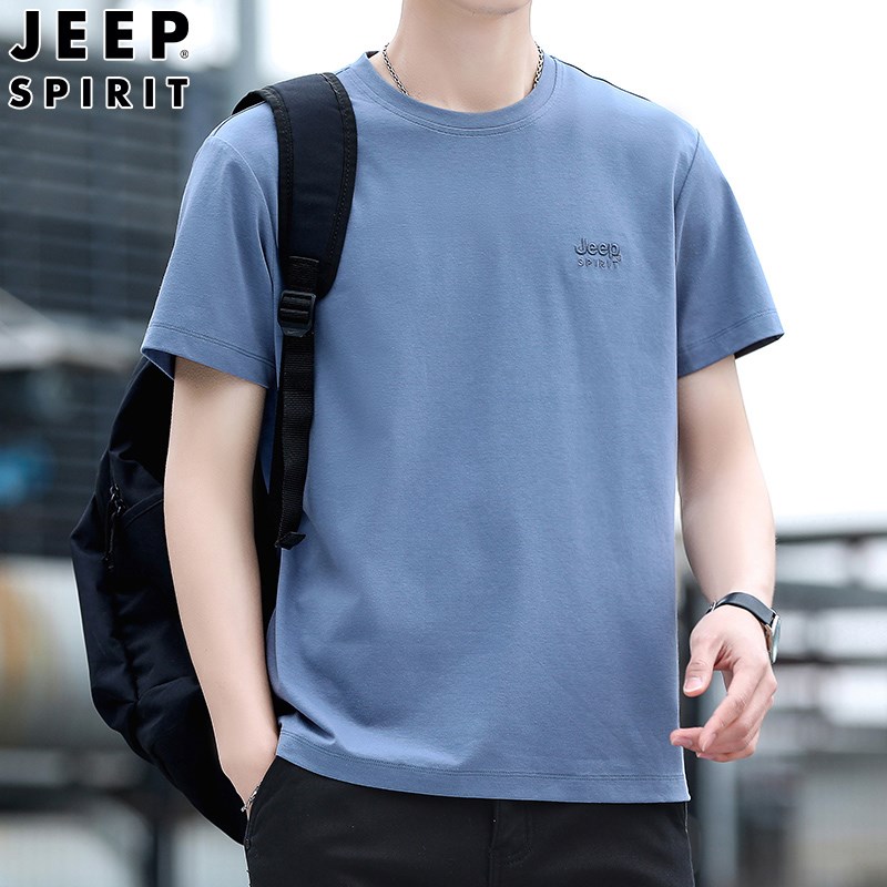 JEEP吉普刺绣凉感索罗纳男士短袖t恤夏季薄款休闲男装圆领上衣