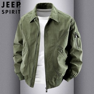 JEEP SPIRIT夹克男春秋季翻领宽松大码美式休闲工装重磅中年外套
