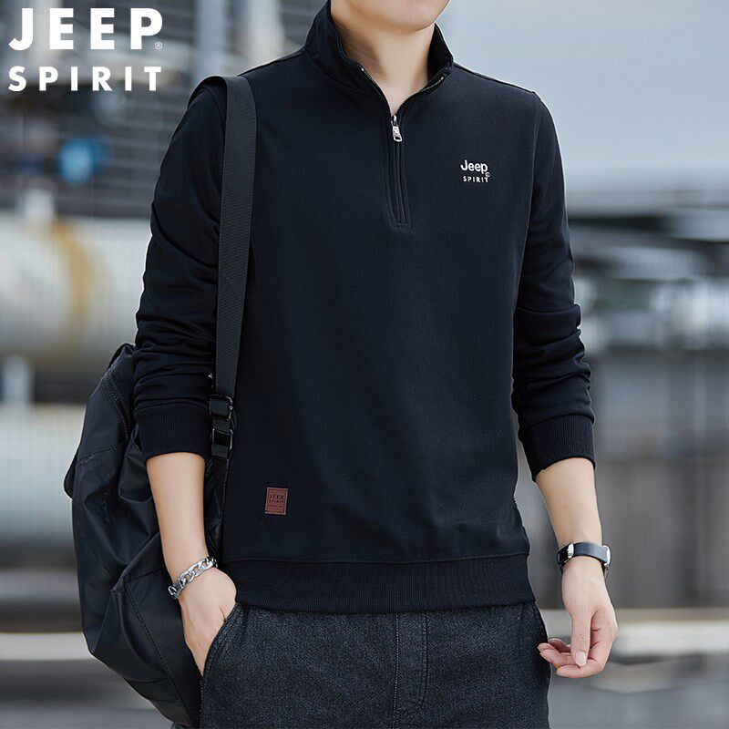 吉普JEEP卫衣男士春秋季加绒立领半拉链2026新款休闲套头上衣长袖