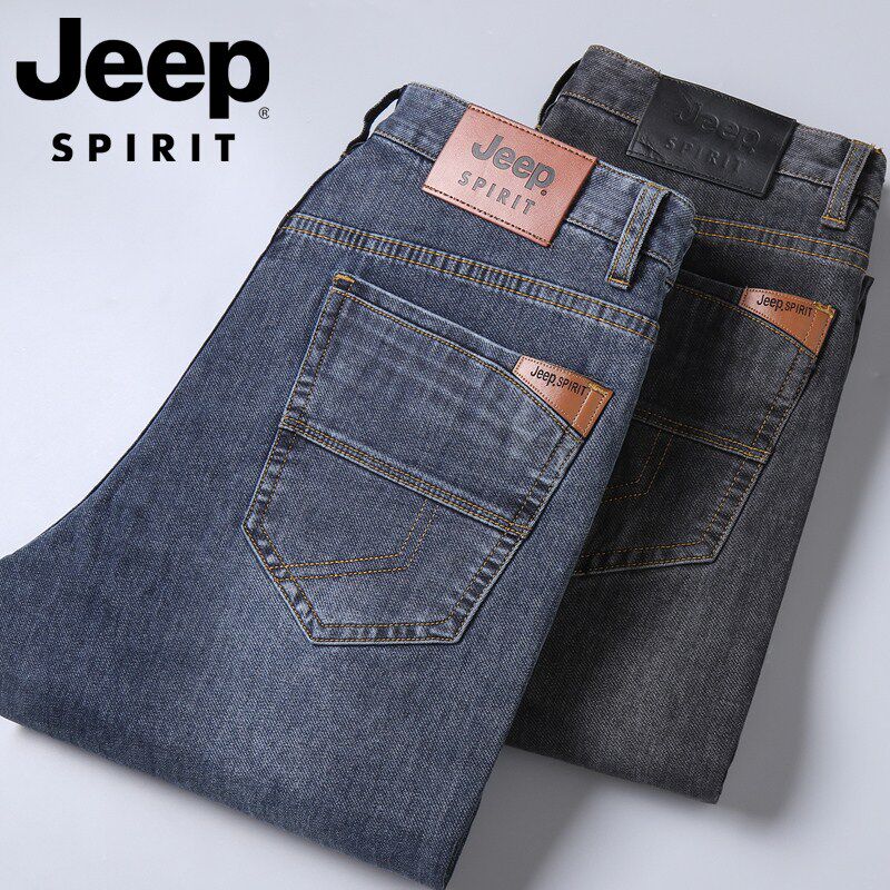 JEEP夏季牛仔裤男士直筒宽松大码高腰中年高端商务休闲长裤子薄款