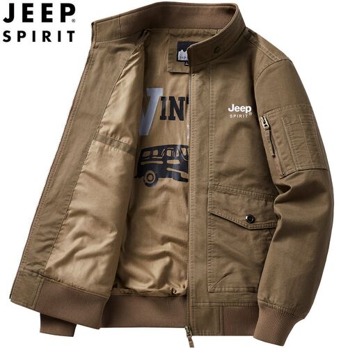 JEEP吉普全棉工装多口袋外套男春秋户外休闲飞行员夹克衫复古上衣