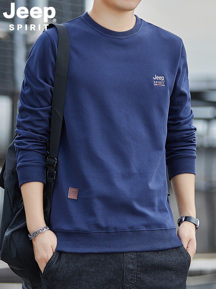 JEEP卫衣男圆领春秋季套头时尚男装针织长袖T恤宽松春装运动上衣