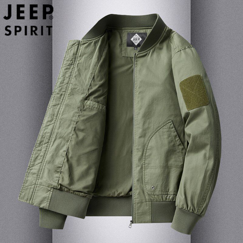 JEEP SPIRIT夹克男春秋款飞行服棒球服工装军旅中年休闲纯棉外套